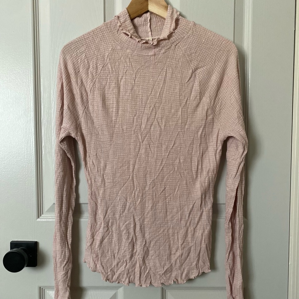 FREE PEOPLE INTIMATELY PINK WAFFLE TURTLENECK